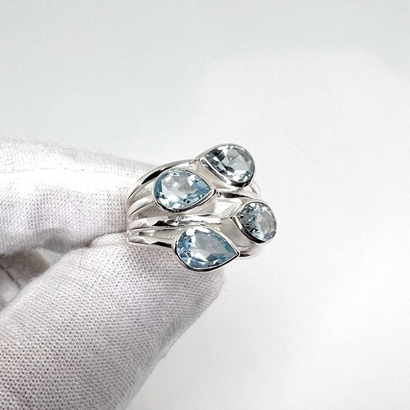 Genuine Blue Topaz .925 Sterling Silver Ring - Picture 3 of 16